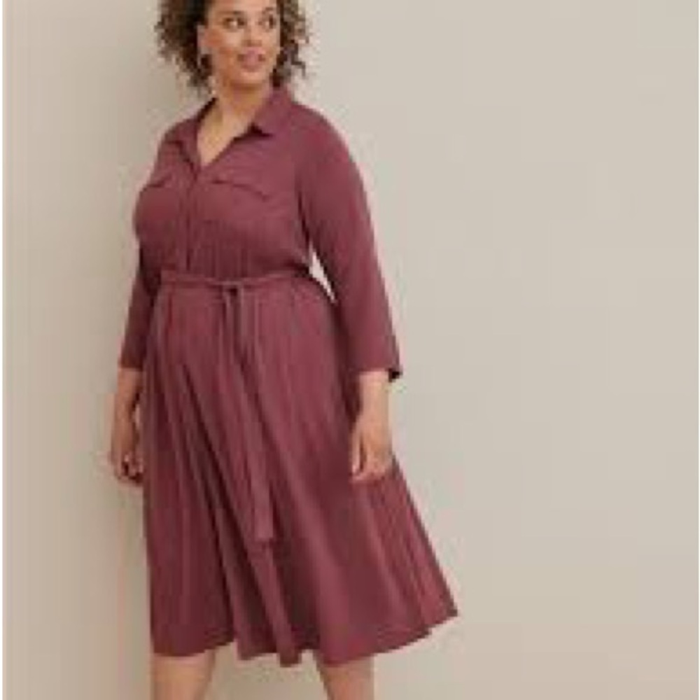 Torrid Shirt Dress Belted Midi Rayon 2x Mauve Pink pockets